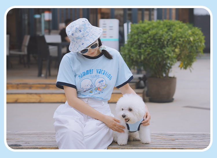 Sunflower Series Human and Dog Matching Outfit Blue Shirt Pet Clothes